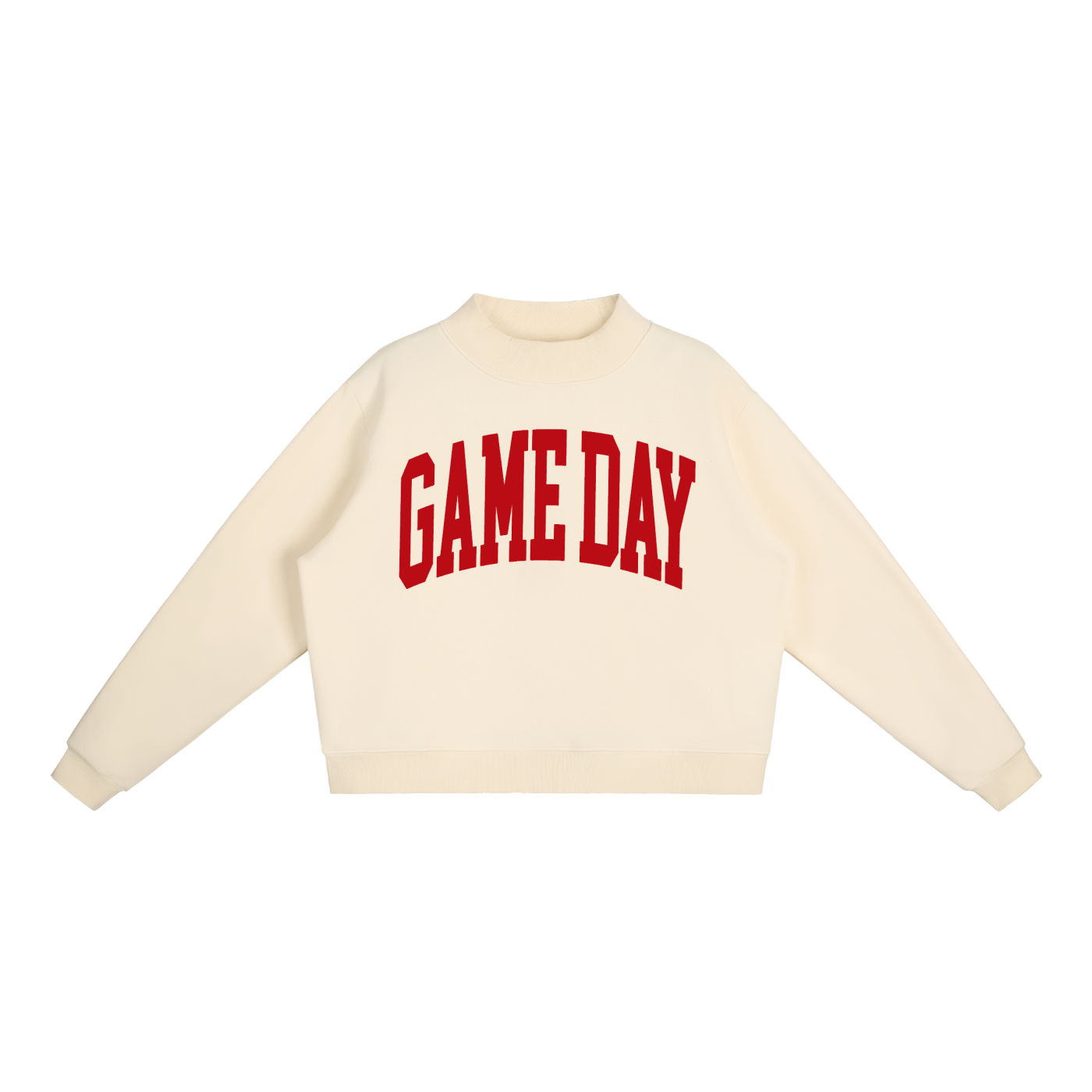 Game Day Mock Neck Sweatshirt in Ivory with Red artwork