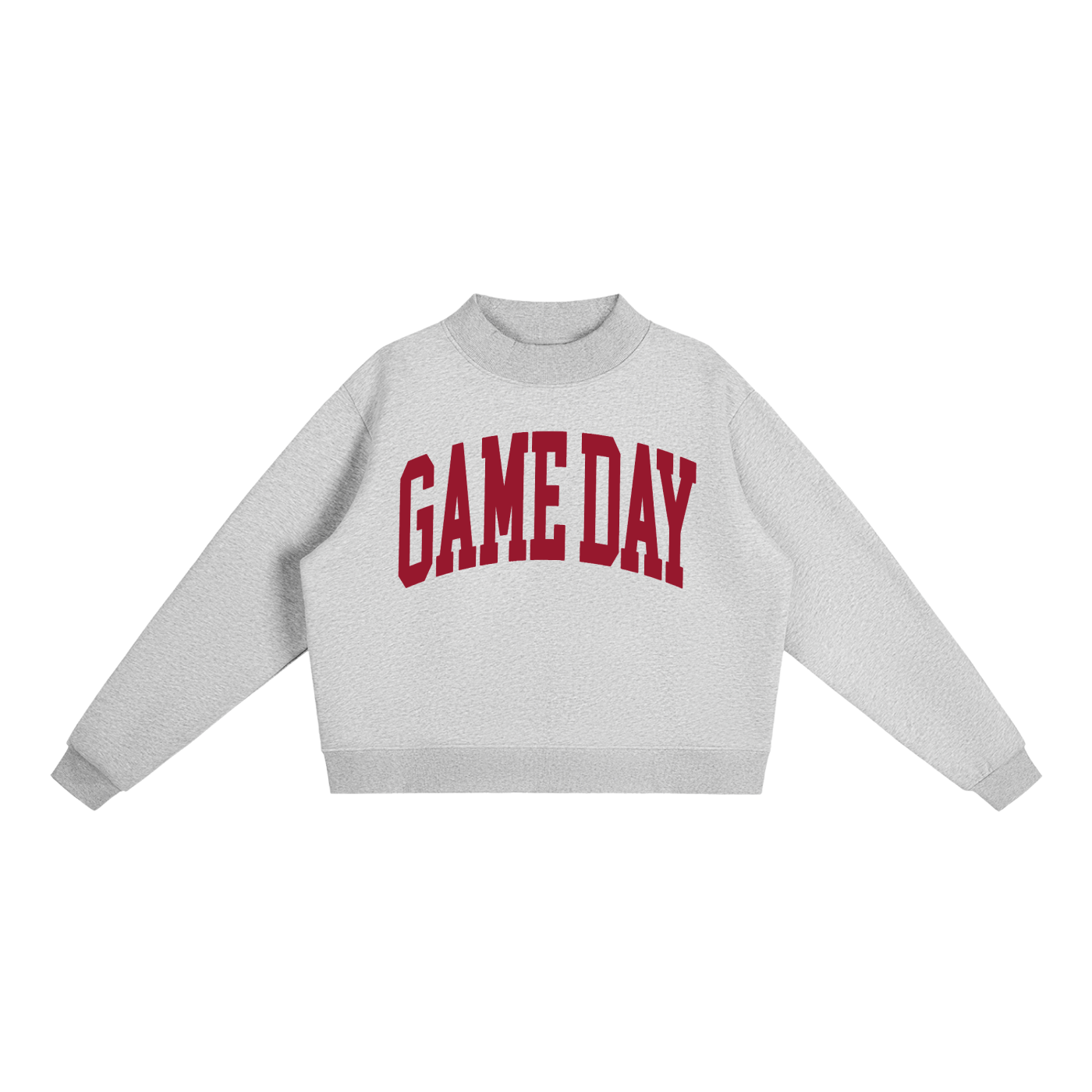 Game Day Mock Neck Sweatshirt in Heather Grey with Crimson artwork