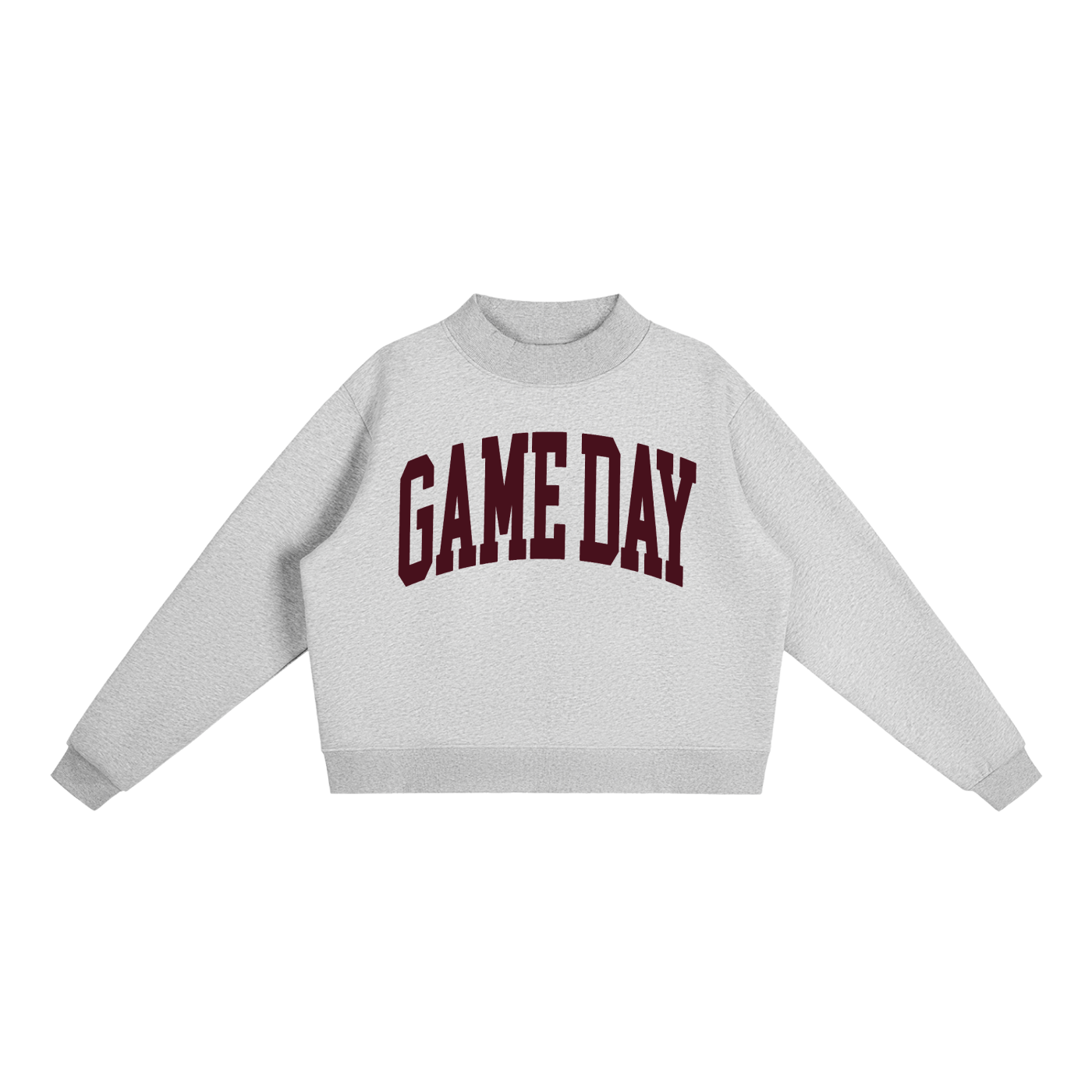 Game Day Mock Neck Sweatshirt in Heather Grey with Maroon artwork