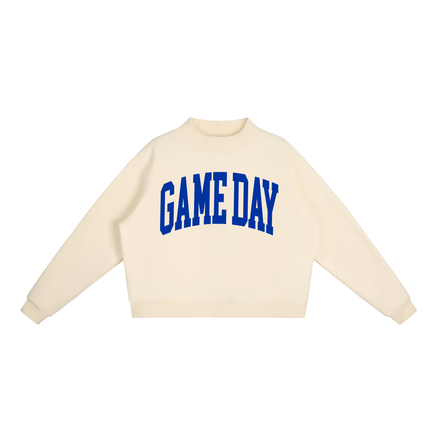 Game Day Mock Neck Sweatshirt in Ivory with Royal Blue artwork
