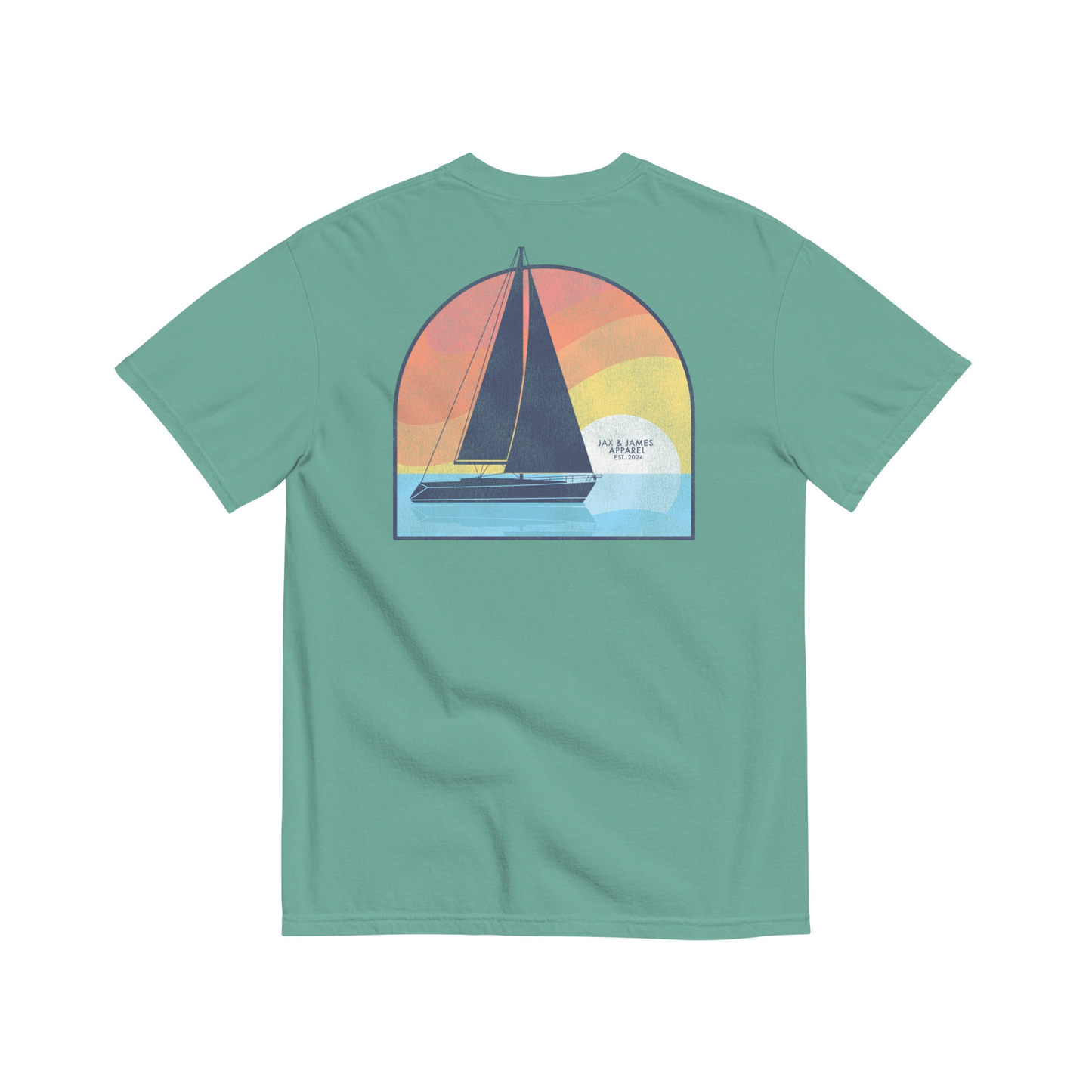 Jax and James Sunset Sailboat Pocket Tee Seafoam Southern Lifestyle Apparel