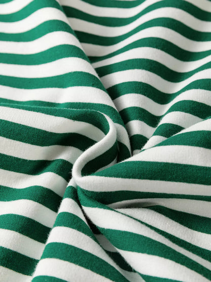 Close-up of the green and white striped fabric