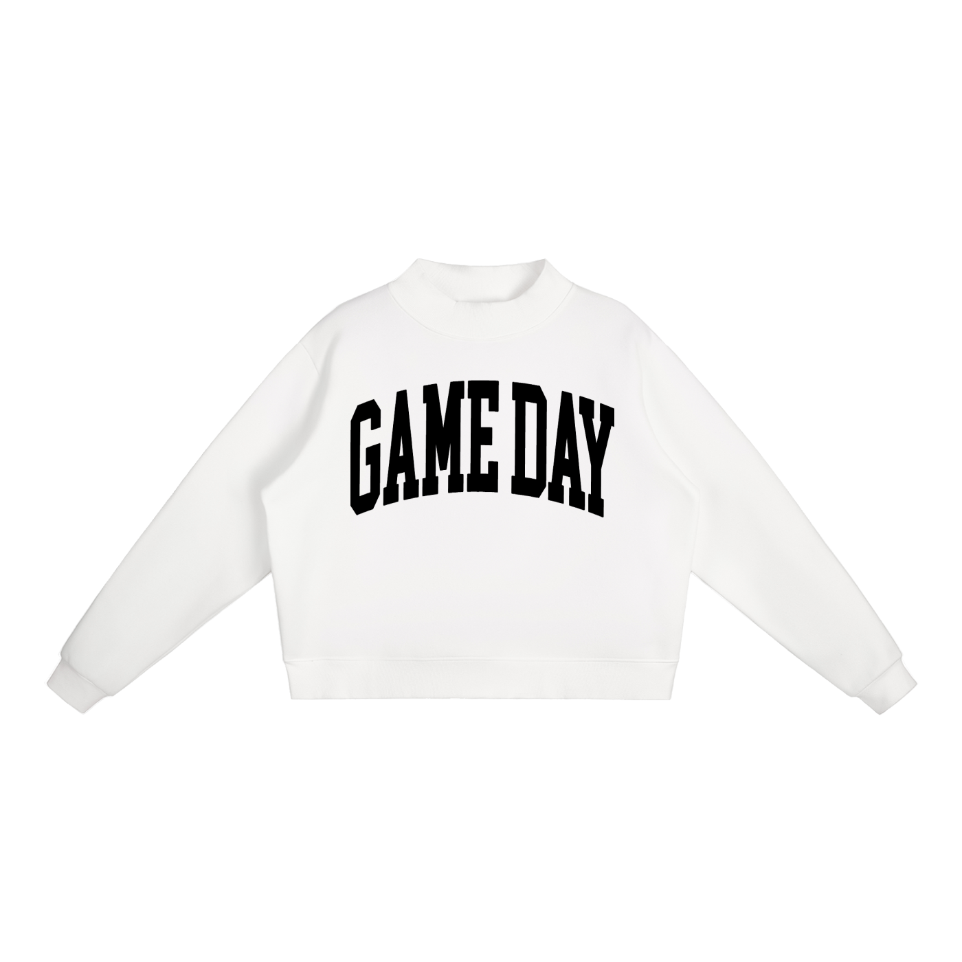 Game Day Mock Neck Sweatshirt in White with Black artwork