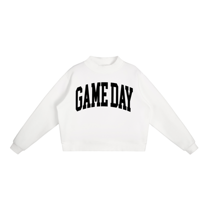 Game Day Mock Neck Sweatshirt in White with Black artwork