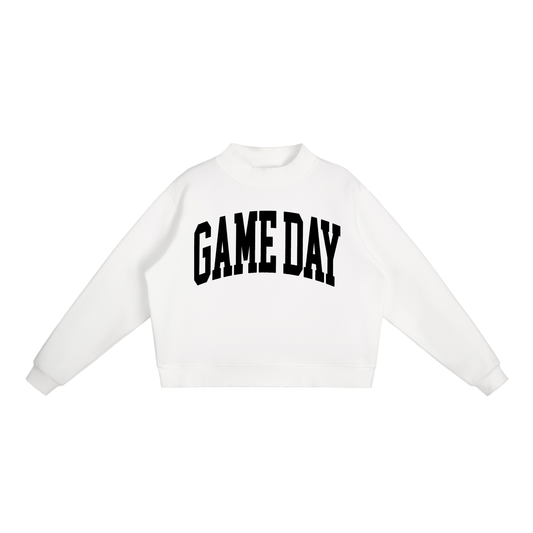 Game Day Mock Neck Sweatshirt in White with Black artwork