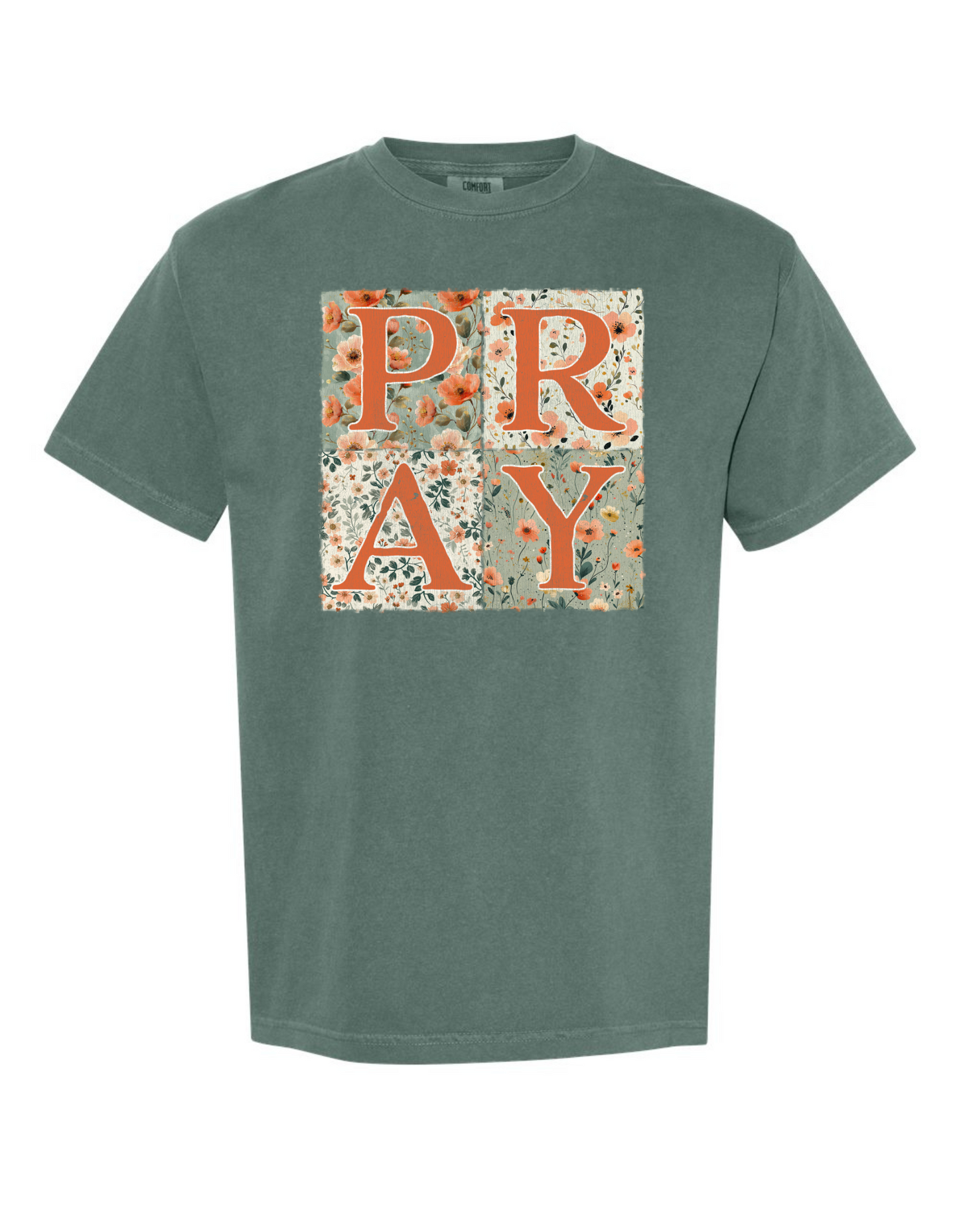 PRAY Floral Patchwork Comfort Color Tee