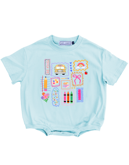 Jax and James Back to School Stamp Bubble Romper Southern Lifestyle Apparel