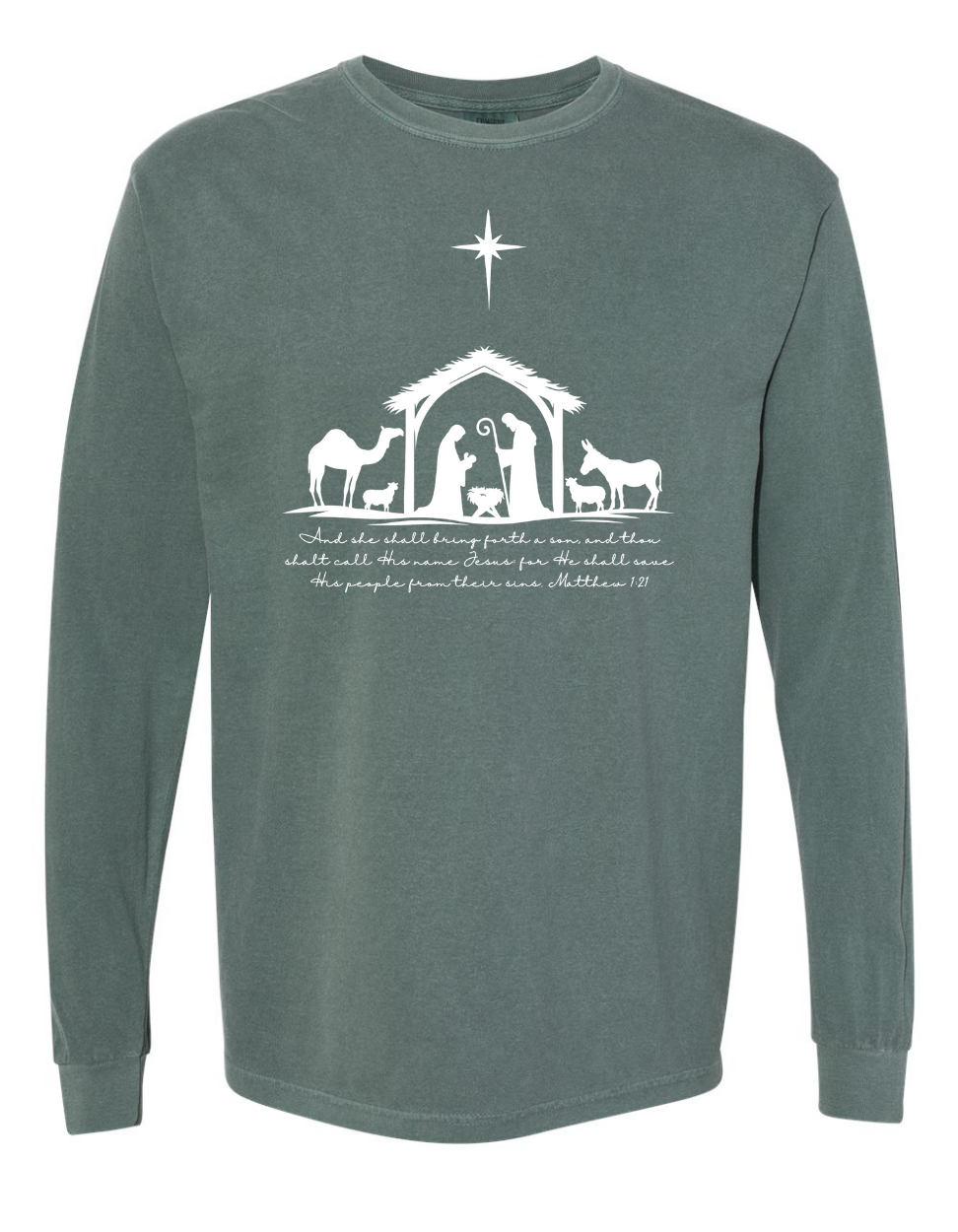 Simple Nativity Scene Long Sleeve Comfort Colors + ComfortWash Tee