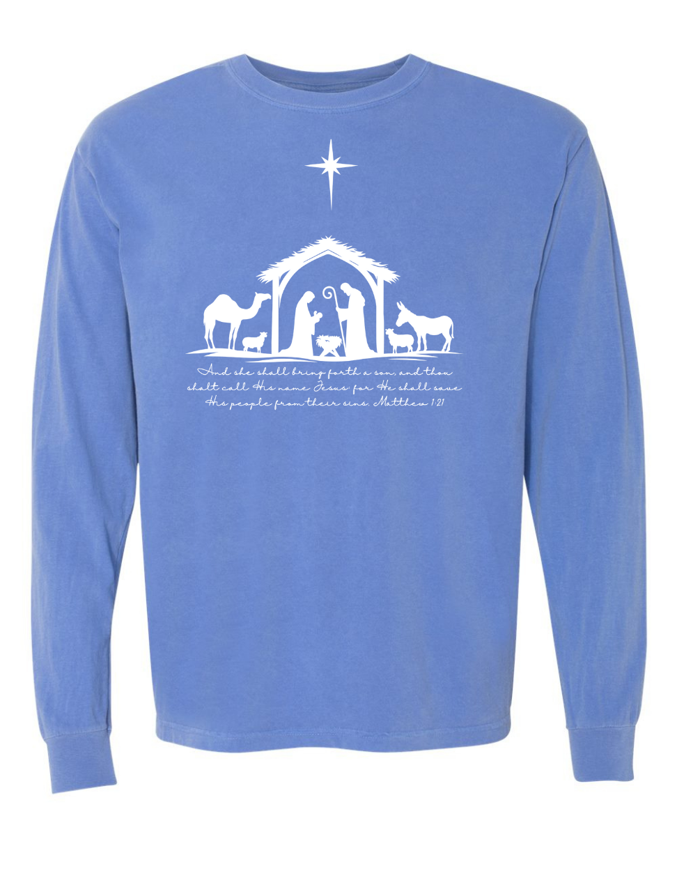 Simple Nativity Scene Long Sleeve Comfort Colors + ComfortWash Tee