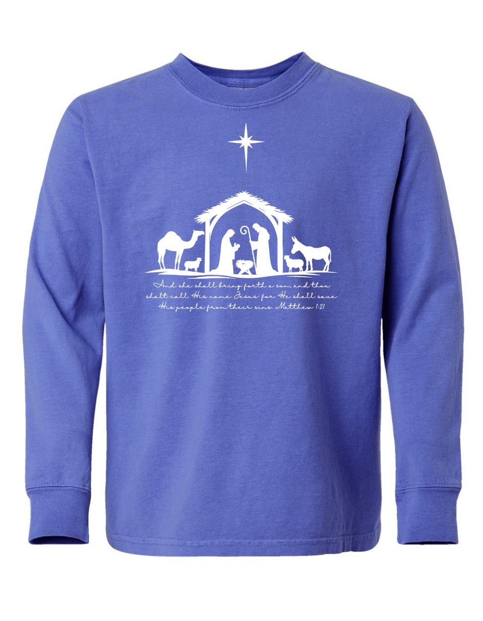 Simple Nativity Scene Long Sleeve Comfort Colors + ComfortWash Tee