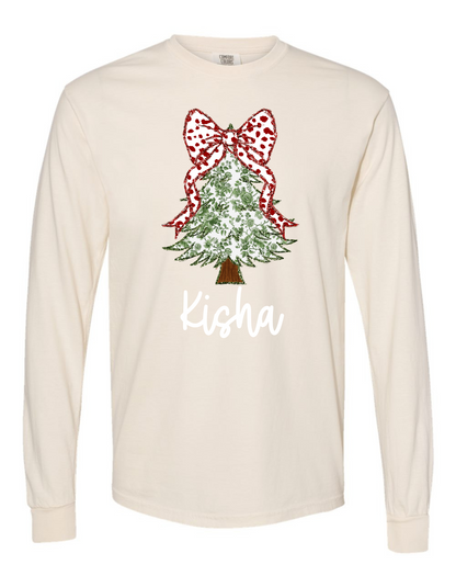 Christmas Tree Coquette Long Sleeve  Comfort Color + Comfort Wash Tee