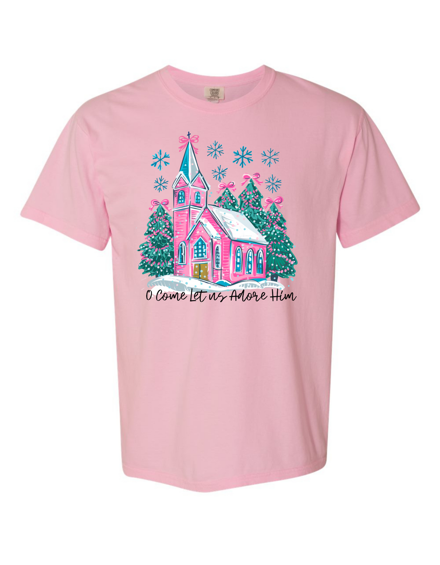 Christmas Pink Church Comfort Color Tee