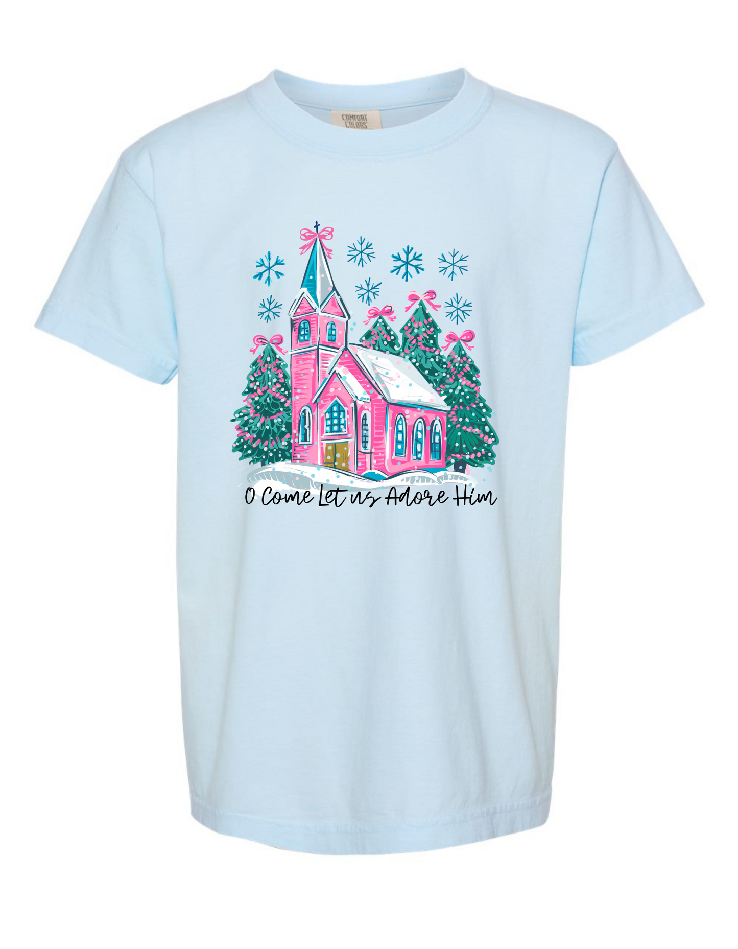 Christmas Pink Church Comfort Color Tee