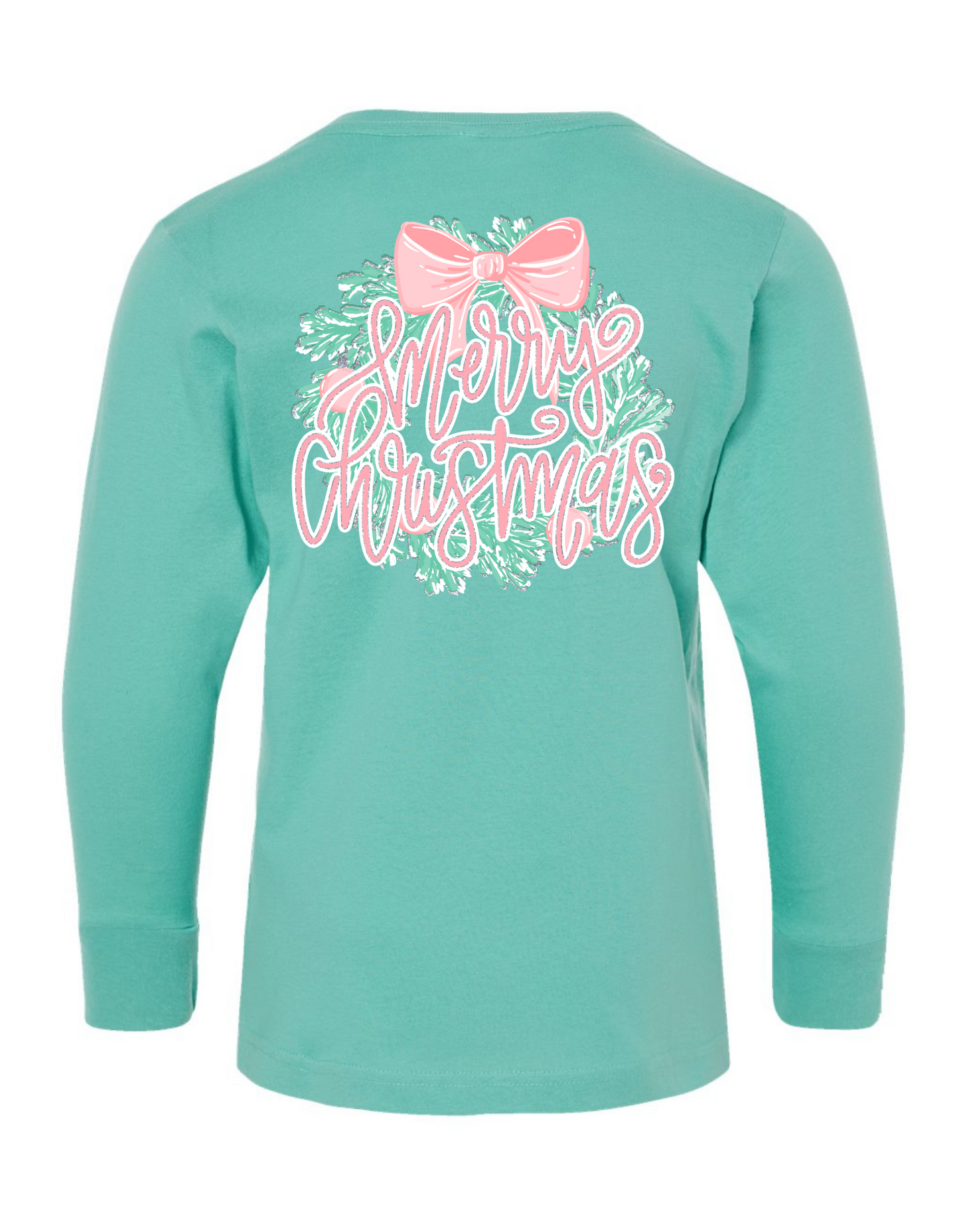 Glitter Merry Christmas Wreath Long Sleeve Specialty Tee