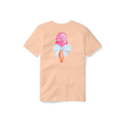 Jax and James Ice Cream with Bow Essential Tee Peach Southern Lifestyle Apparel