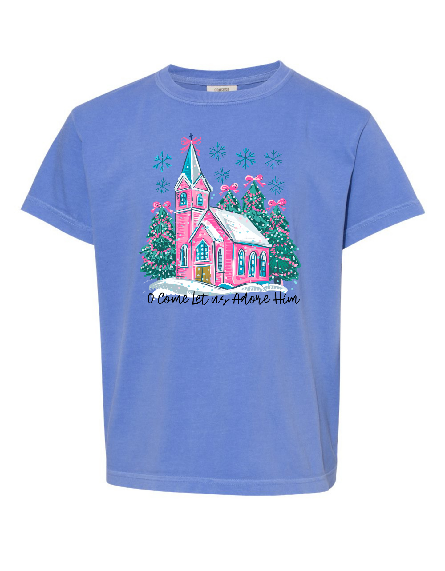 Christmas Pink Church Comfort Color Tee