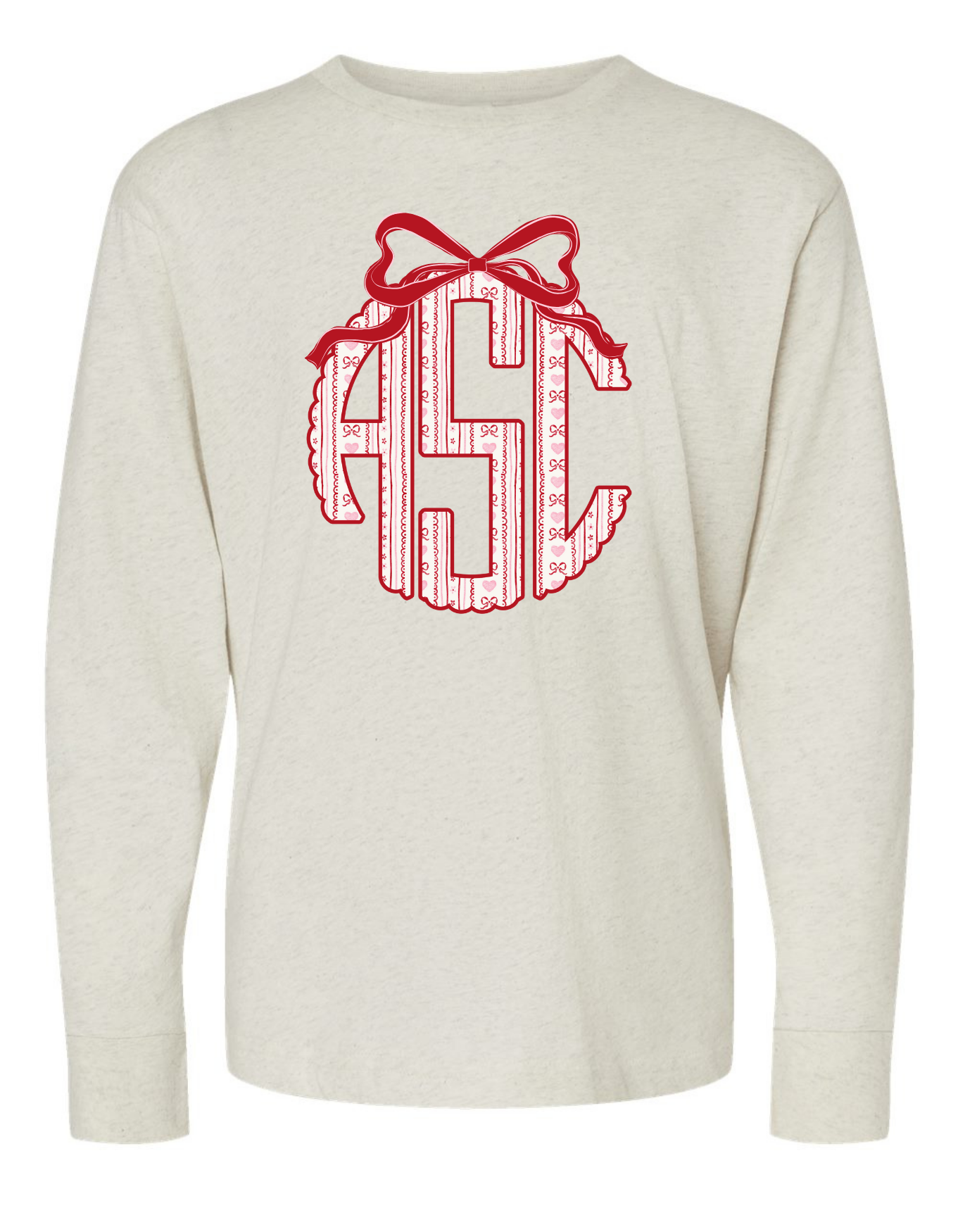 Heartfelt Bow Scallop Monogram Long Sleeve Specialty Tee