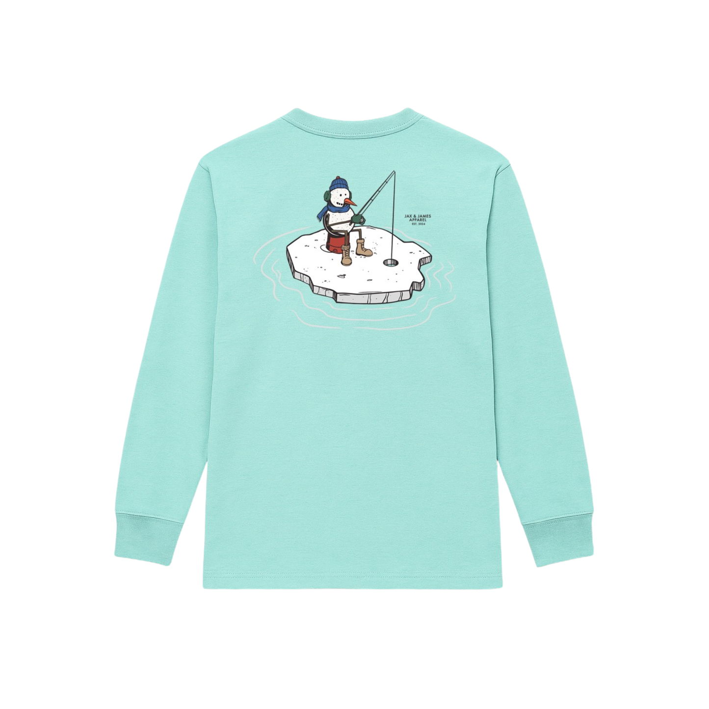 Snowman Ice Fishing Long Sleeve Graphic Tee