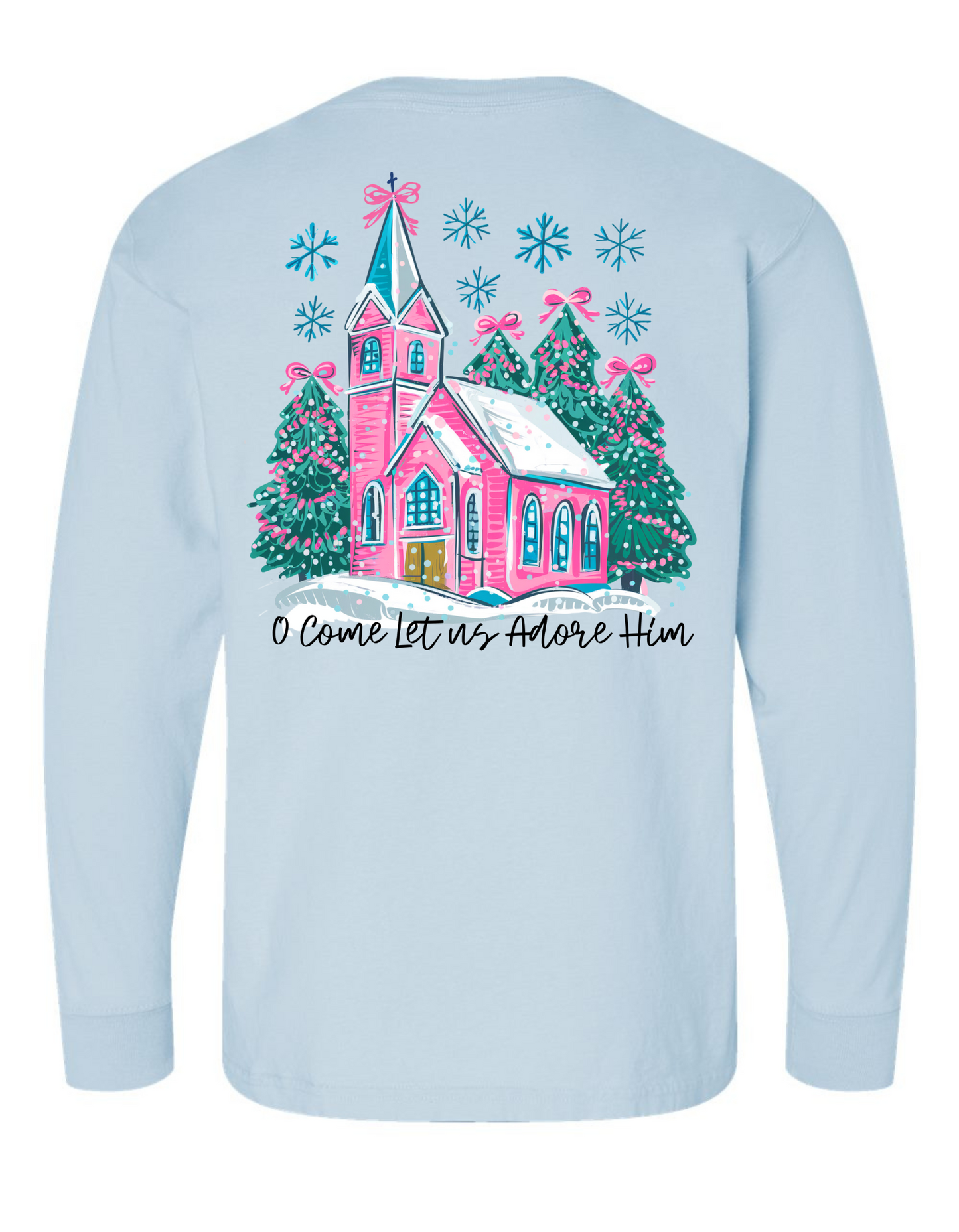 Christmas Pink Church Long Sleeve Comfort Colors + ComfortWash Tee