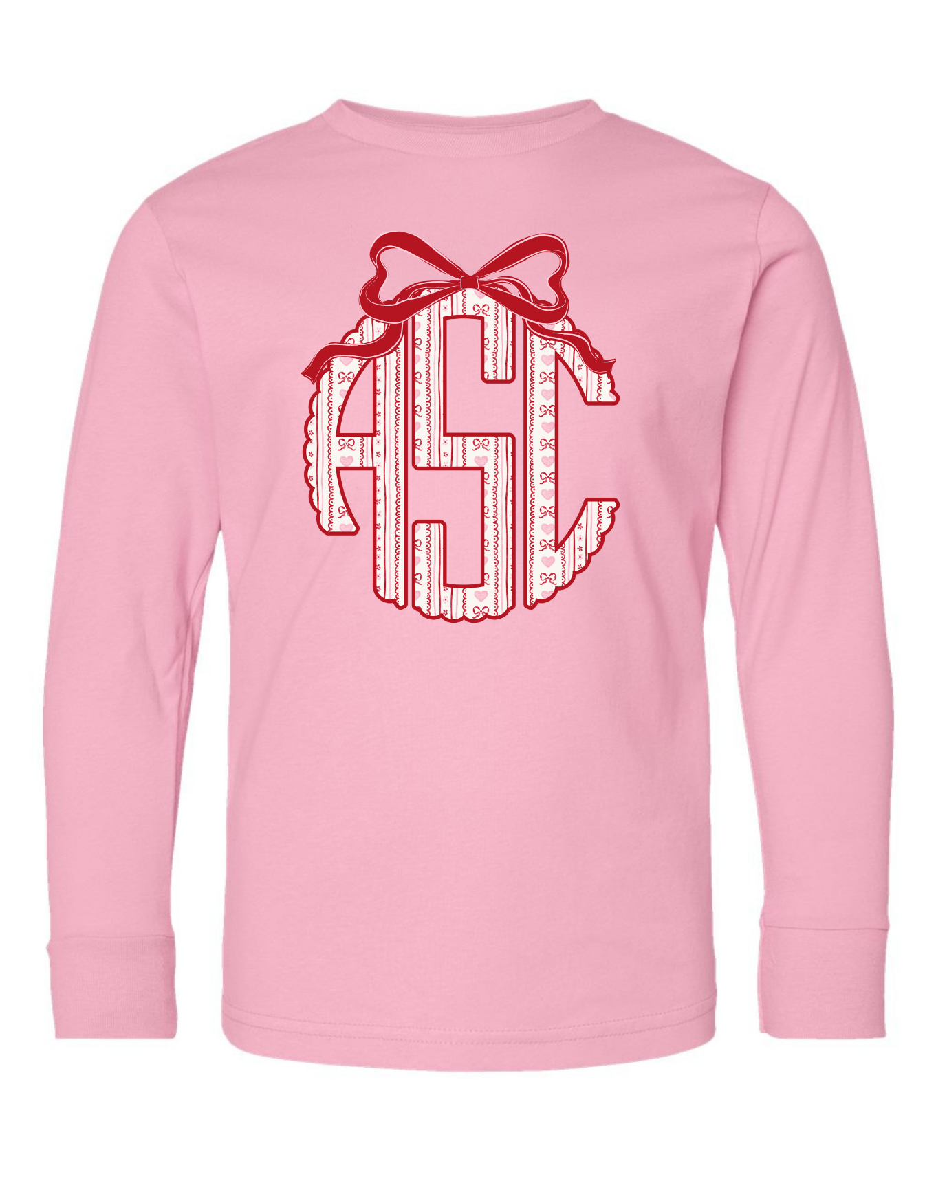 Heartfelt Bow Scallop Monogram Long Sleeve Specialty Tee