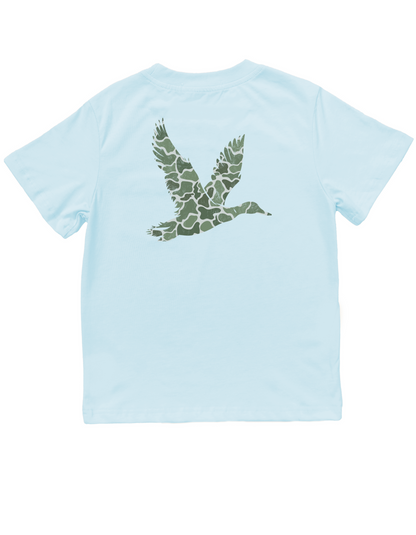 Jax and James Sage Camo Mallard Pocket Tee Light Blue Southern Lifestyle Apparel