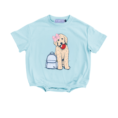 Back to School Bow Pup Bubble Romper