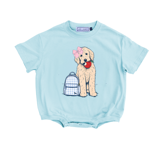 Back to School Bow Pup Bubble Romper