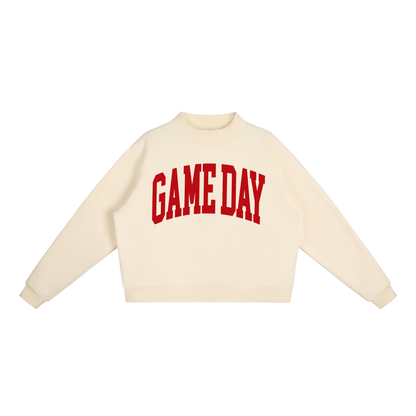 Game Day Mock Neck Sweatshirt in Ivory with Red artwork