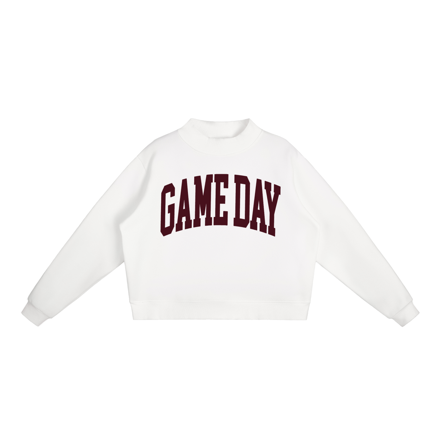Game Day Mock Neck Sweatshirt in White with Maroon artwork