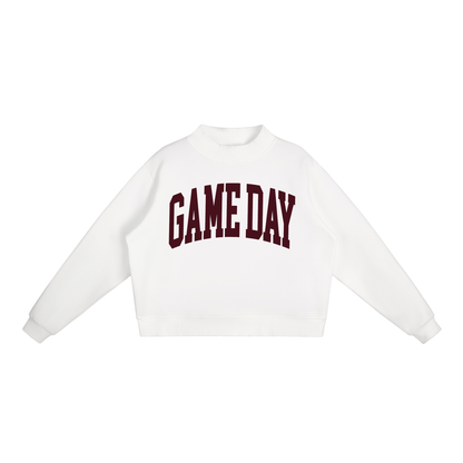Game Day Mock Neck Sweatshirt in White with Maroon artwork