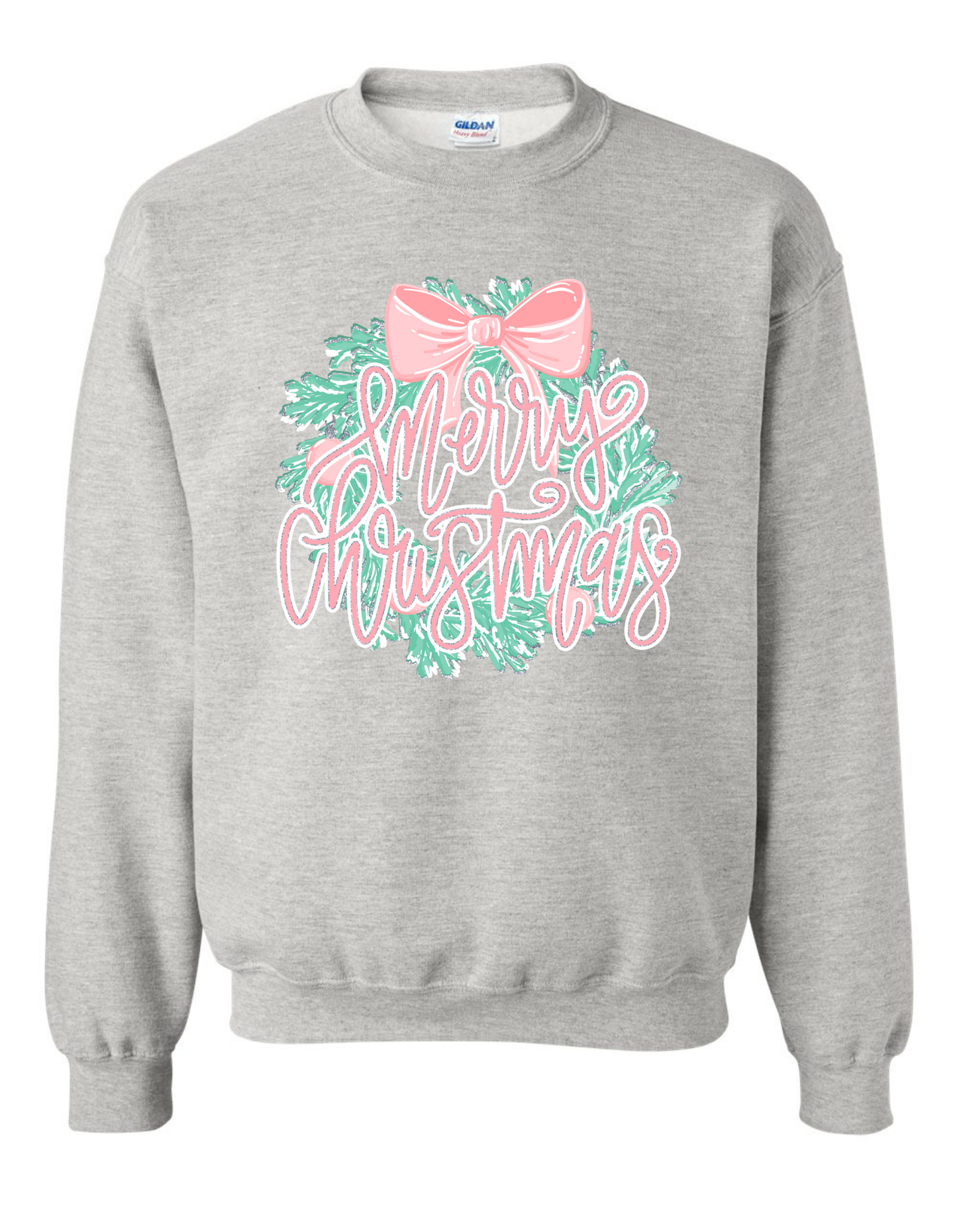 Glitter Merry Christmas Wreath Long Sleeve Specialty Tee