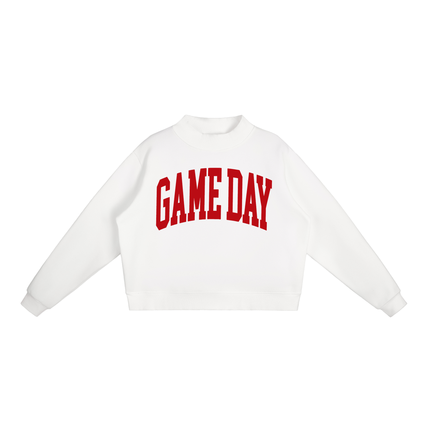 Game Day Mock Neck Sweatshirt in White with Red artwork
