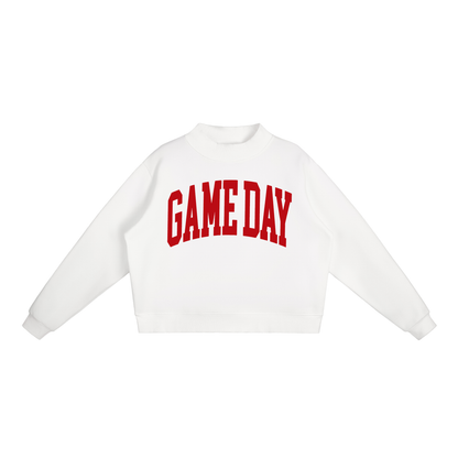 Game Day Mock Neck Sweatshirt in White with Red artwork