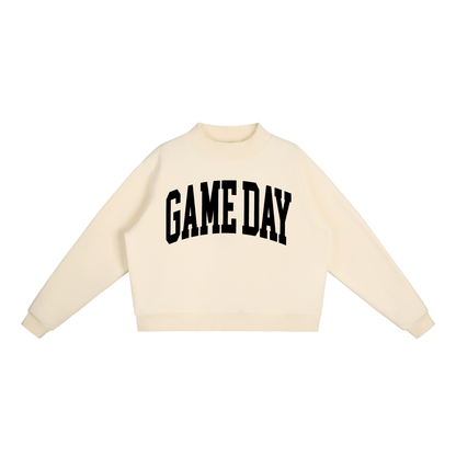 Game Day Mock Neck Sweatshirt in Ivory with Black artwork