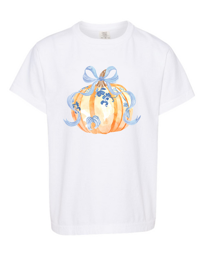 Blue Bow Pumpkin Comfort Color Tee