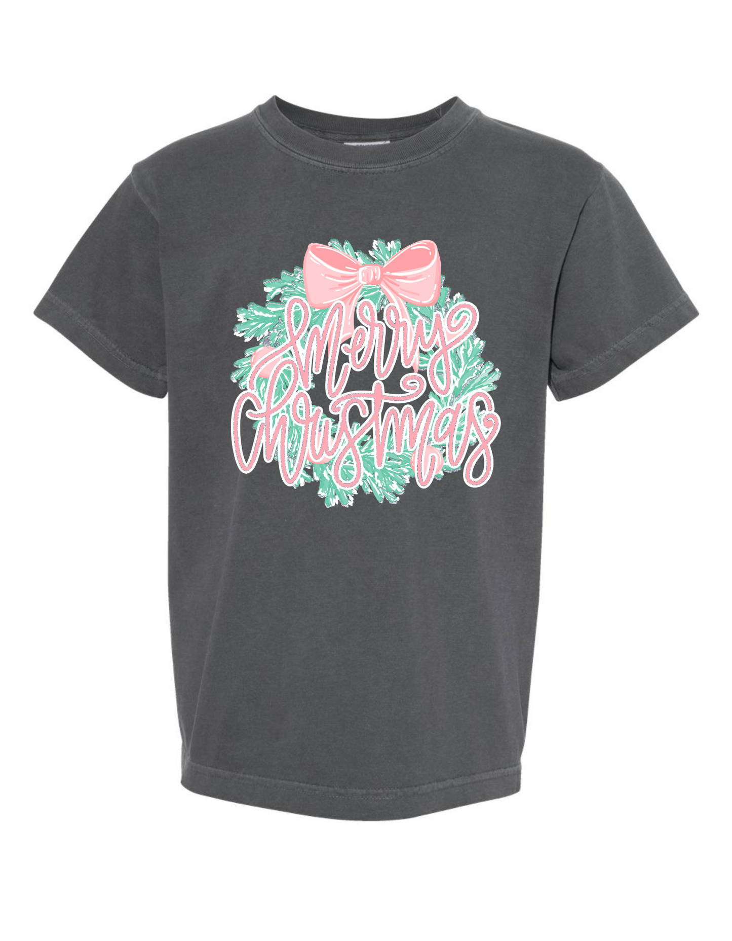 Glitter Merry Christmas Wreath Comfort Color Tee