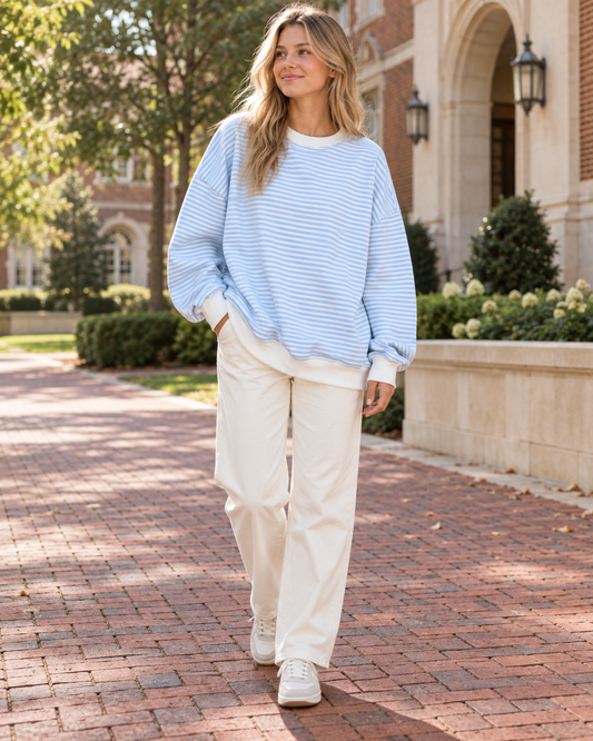 Cotton Striped Oversized Sweatshirt