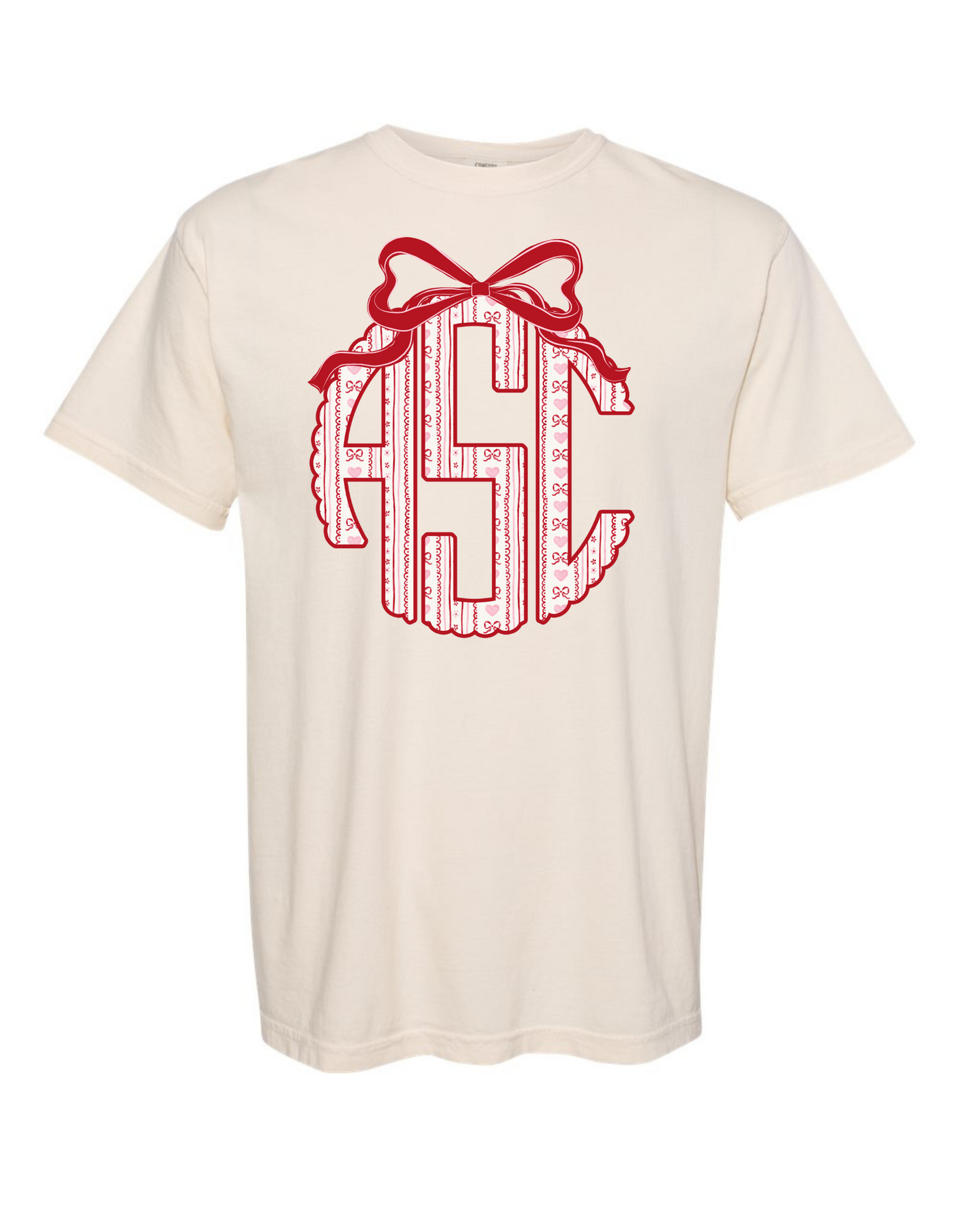 Heartfelt Bow Scallop Monogram Comfort Color Tee