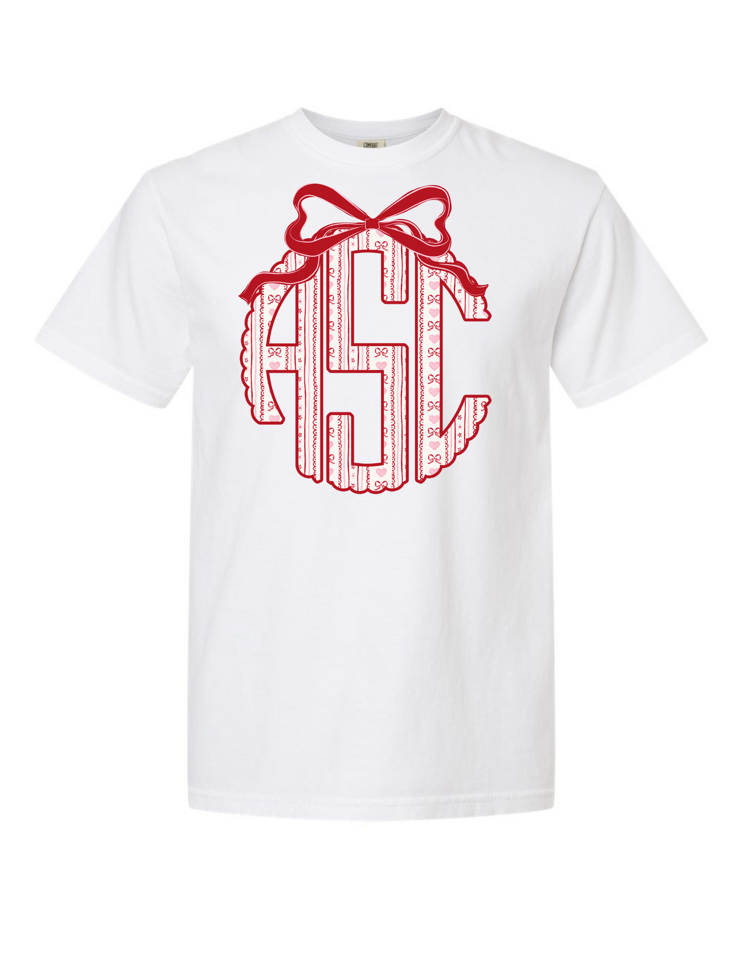 Heartfelt Bow Scallop Monogram Comfort Color Tee