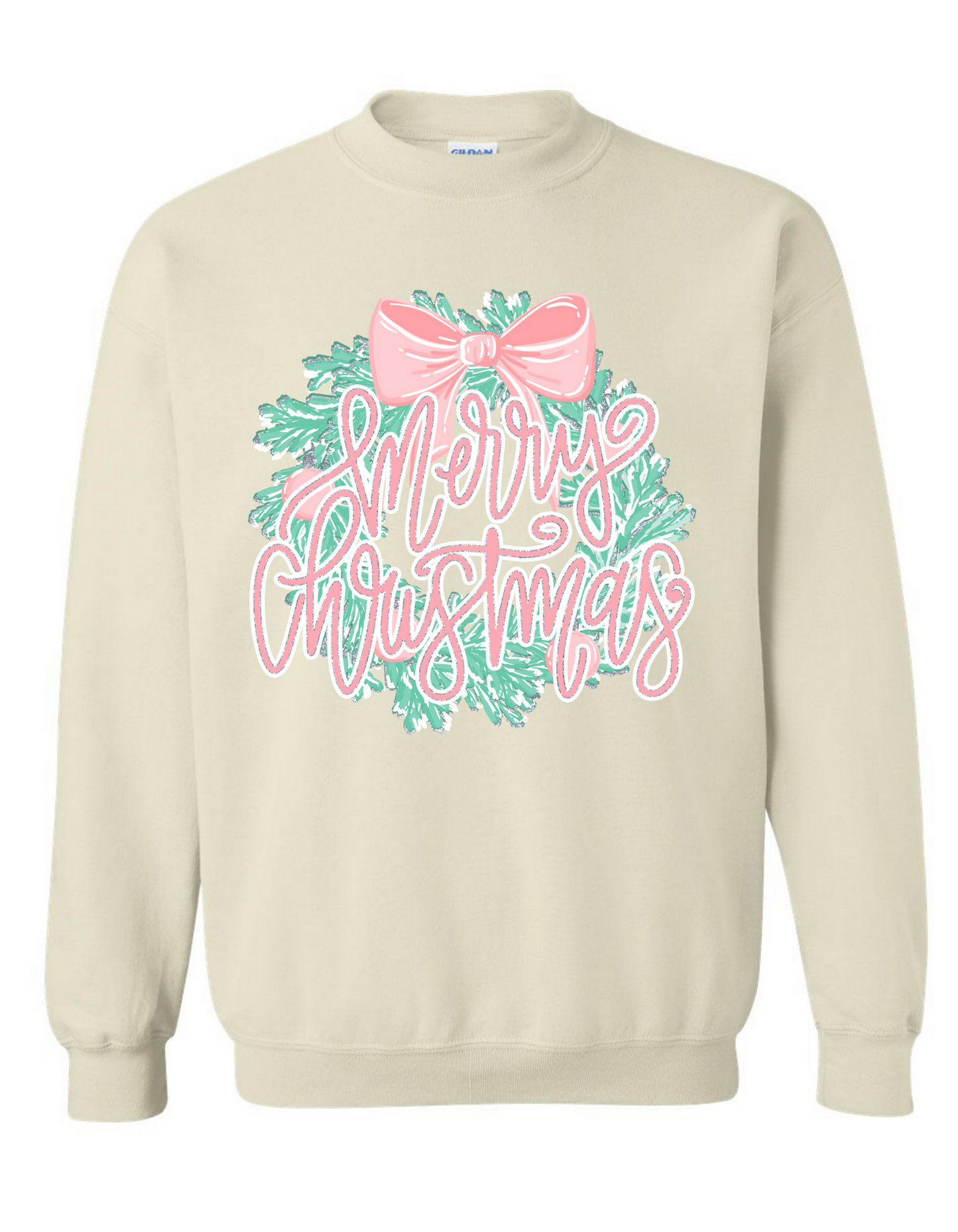 Glitter Merry Christmas Wreath Sweatshirt