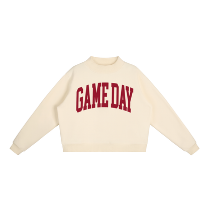 Game Day Mock Neck Sweatshirt in Ivory with Crimson artwork
