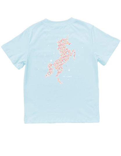 Jax and James Floral Unicorn Pocket Tee Light Blue Southern Lifestyle Apparel