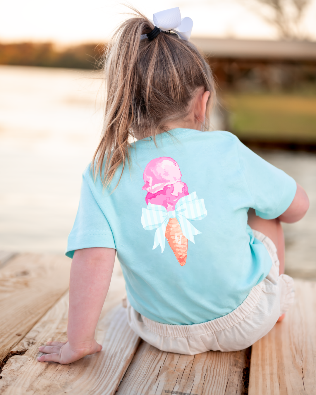 Jax and James Ice Cream with Bow Essential Tee Peach Southern Lifestyle Apparel