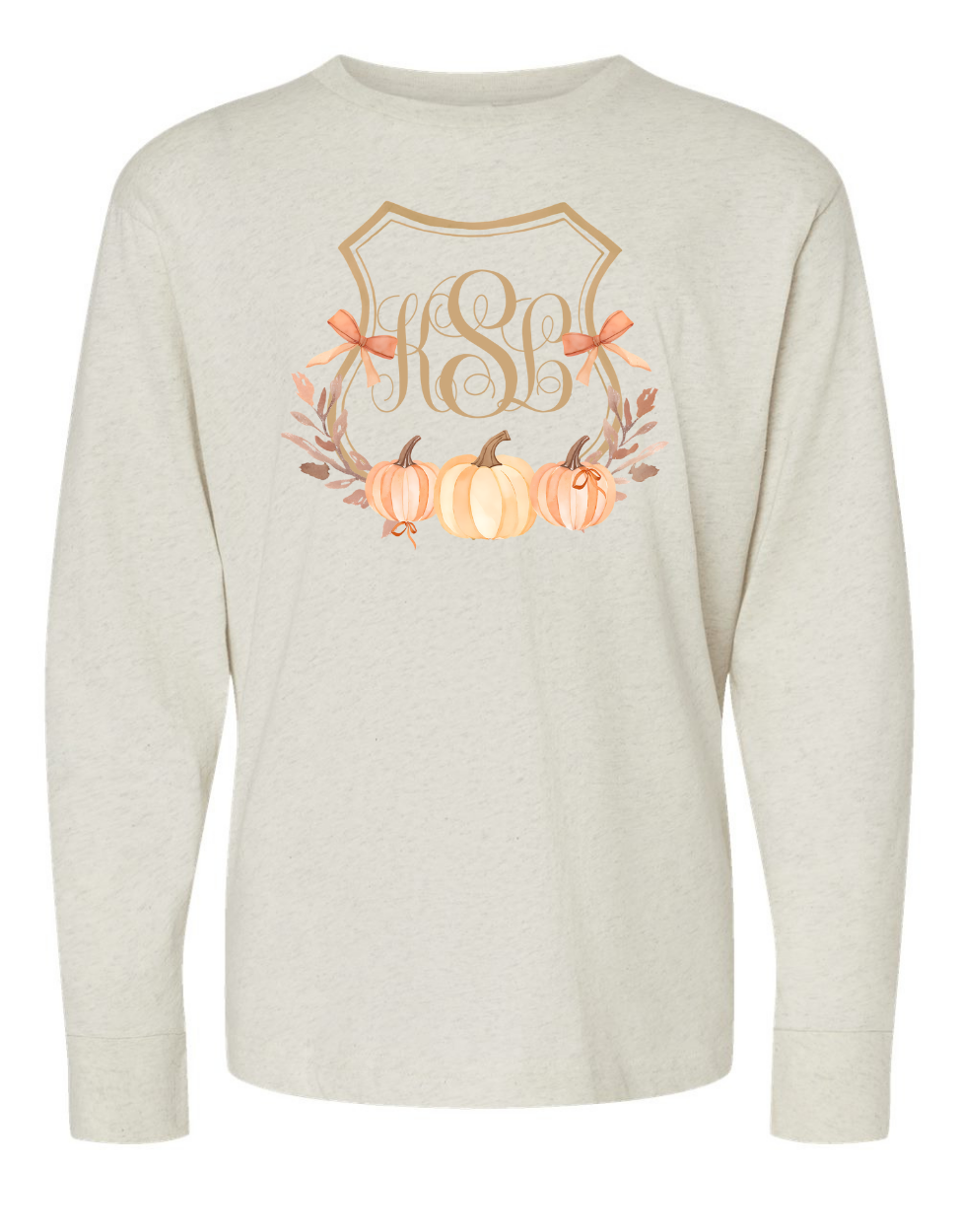 Girls Fall Pumpkins Crest Long Sleeve Specialty Tee