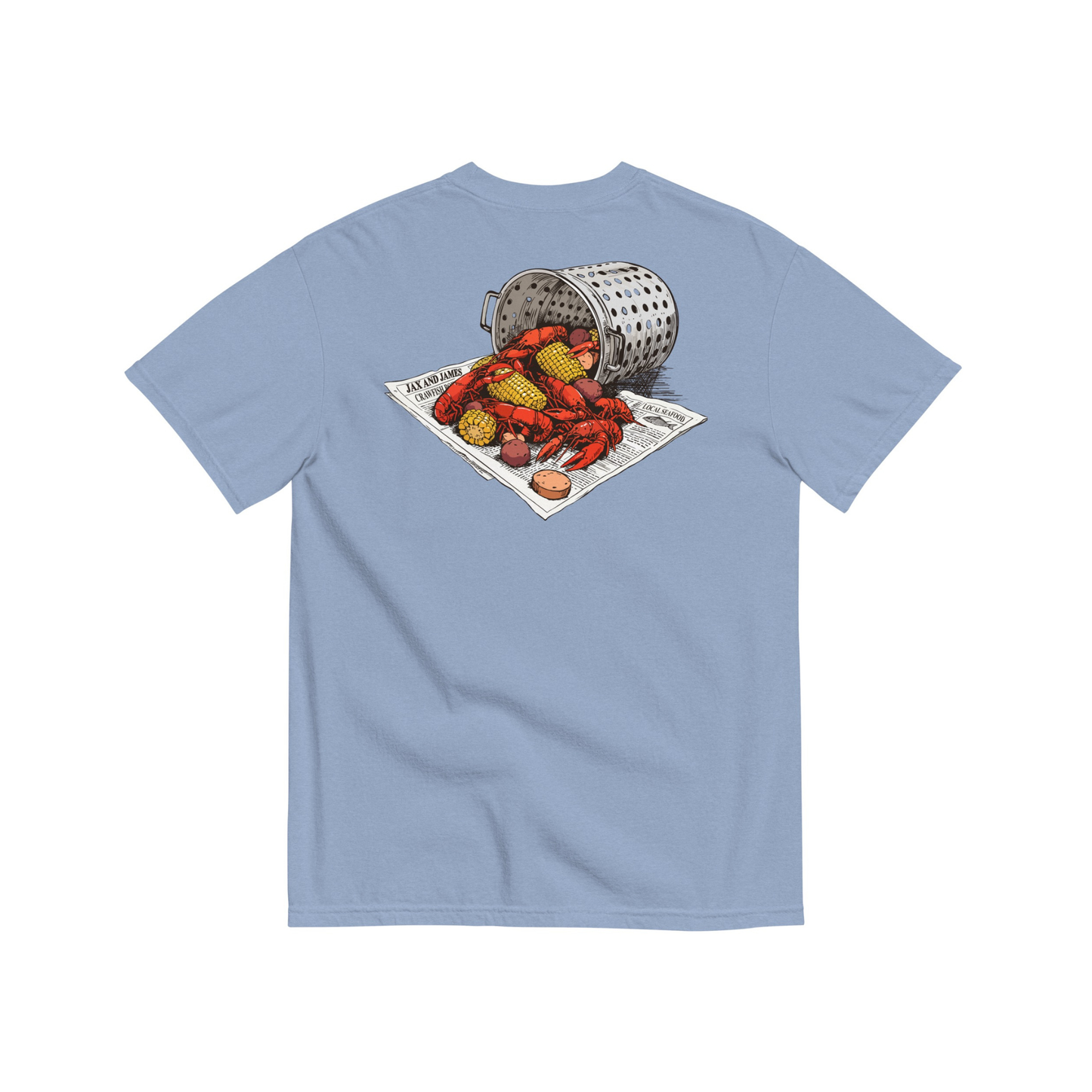 Jax and James Southern Crawfish Boil Tee Washed Denim Southern Lifestyle Apparel