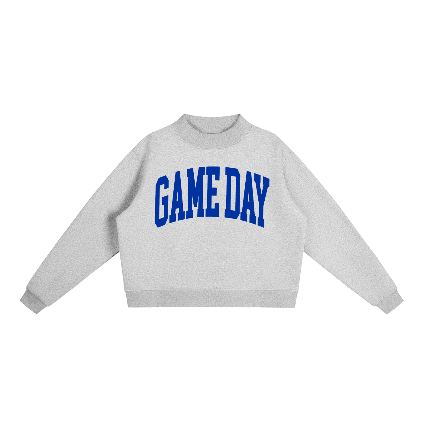 Game Day Mock Neck Sweatshirt in Heather Grey with Royal Blue artwork