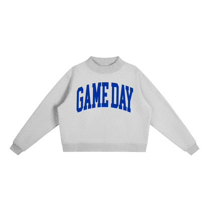 Game Day Mock Neck Sweatshirt in Heather Grey with Royal Blue artwork