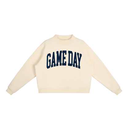 Game Day Mock Neck Sweatshirt in Ivory with Navy artwork