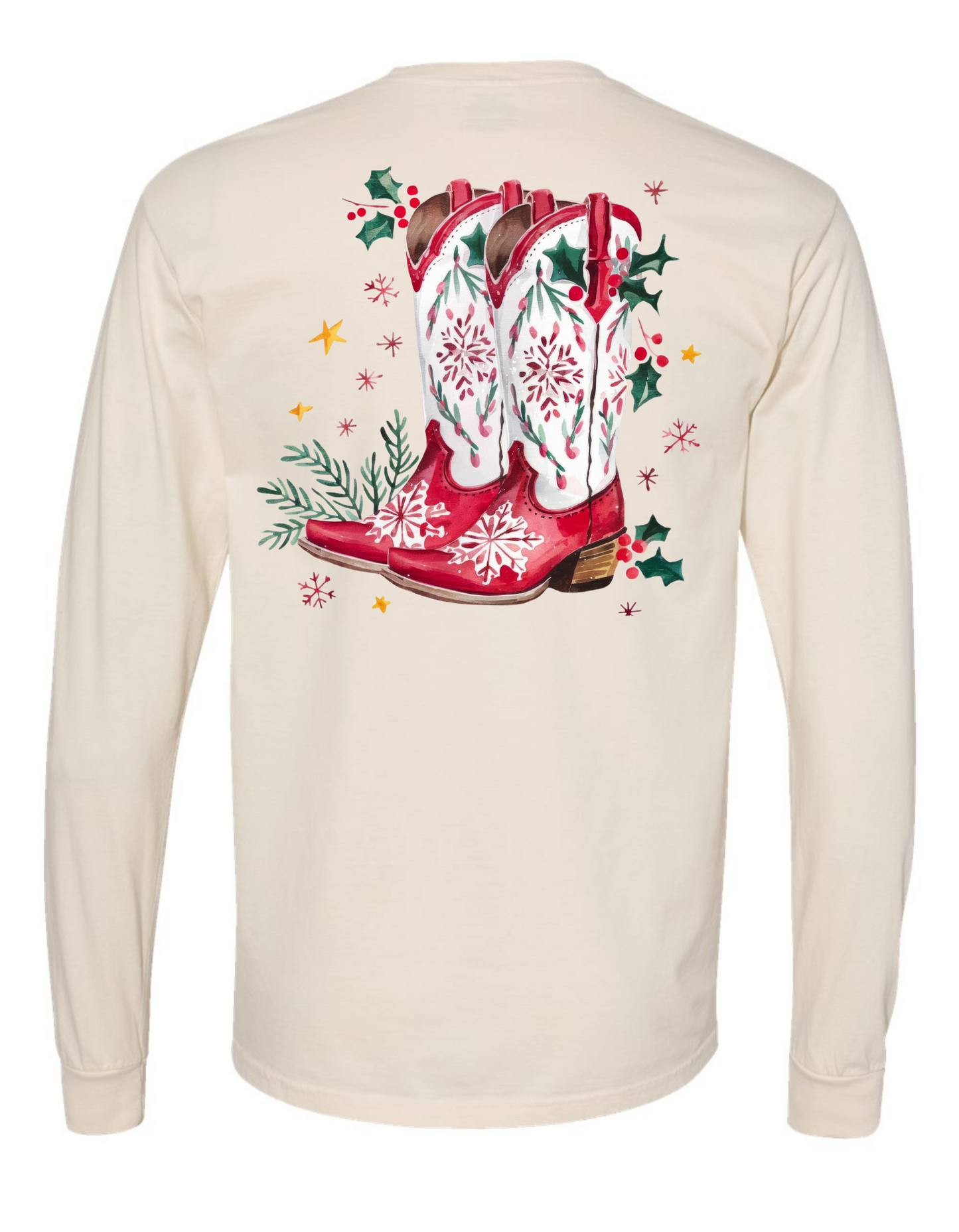 Christmas Cowgirl Boot Comfort Color Long Sleeve Tee