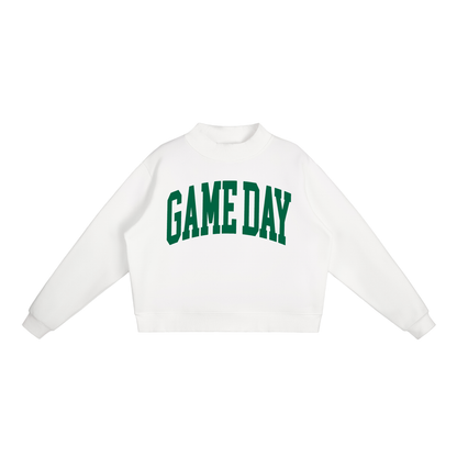 Game Day Mock Neck Sweatshirt in White with Green artwork